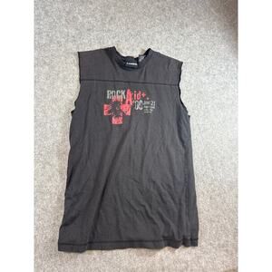 VINTAGE Y2K Rock Aid No Boundaries Sleeveless Shirt Mens Medium Black Muscle Tee